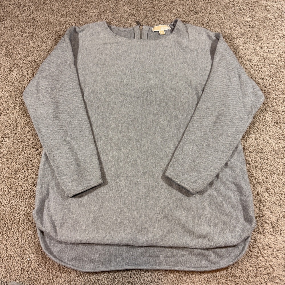 Michael Kors Sweater‎ Womens XL Grey Excellent Back Zip Tunic High Low Knit